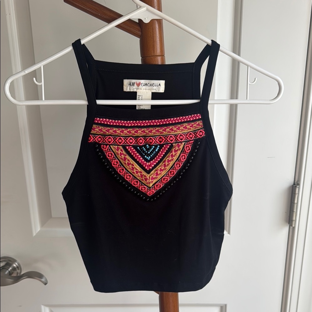 H&M Blue Red Embellished Crop Tank Top
